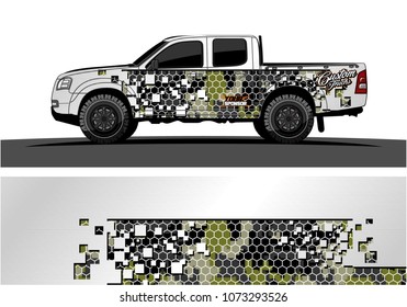 truck graphic vector design. abstract square shapes with camouflage background for vinyl wrap.