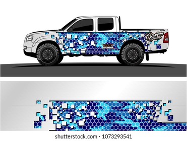 truck graphic vector design. abstract square shapes with camouflage background for vinyl wrap.