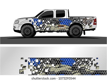 truck graphic vector design. abstract square shapes with camouflage background for vinyl wrap.