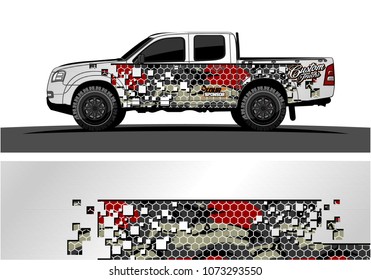 truck graphic vector design. abstract square shapes with camouflage background for vinyl wrap.