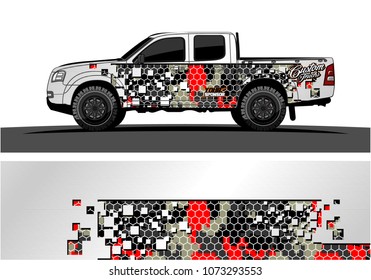 truck graphic vector design. abstract square shapes with camouflage background for vinyl wrap.