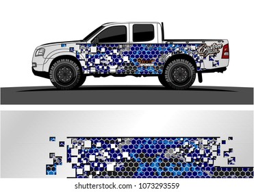 truck graphic vector design. abstract square shapes with camouflage background for vinyl wrap.