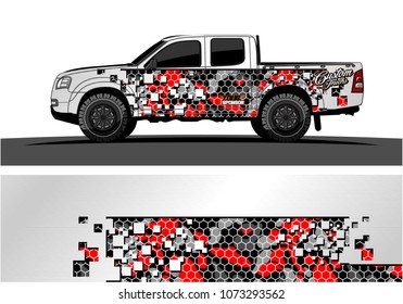truck graphic vector design. abstract square shapes with camouflage background for vinyl wrap.