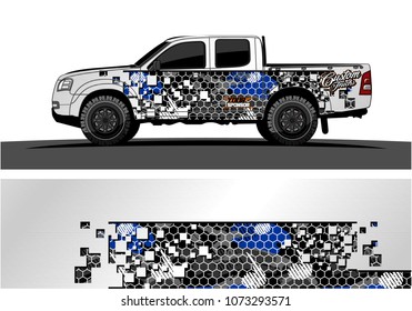 truck graphic vector design. abstract square shapes with camouflage background for vinyl wrap.