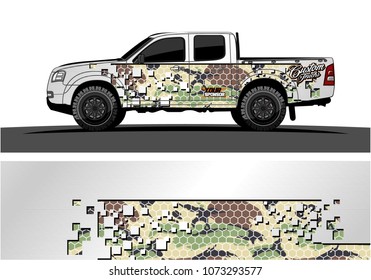 truck graphic vector design. abstract square shapes with camouflage background for vinyl wrap.