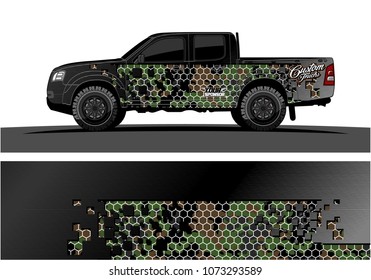truck graphic vector design. abstract square shapes with camouflage background for vinyl wrap.
