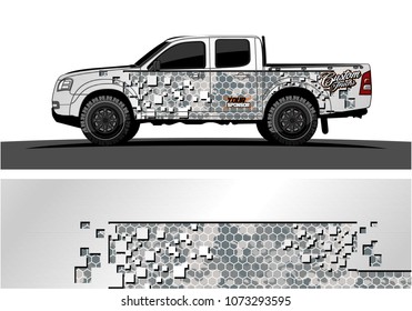 truck graphic vector design. abstract square shapes with camouflage background for vinyl wrap.