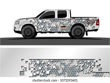 truck graphic vector design. abstract square shapes with camouflage background for vinyl wrap.
