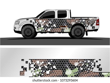 truck graphic vector design. abstract square shapes with camouflage background for vinyl wrap.