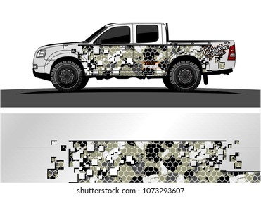 truck graphic vector design. abstract square shapes with camouflage background for vinyl wrap.