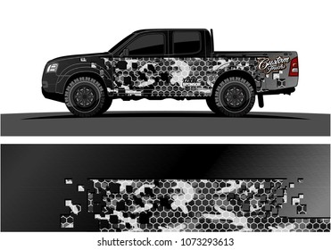 truck graphic vector design. abstract square shapes with camouflage background for vinyl wrap.