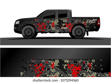 truck graphic vector design. abstract square shapes with grunge background for vinyl wrap.