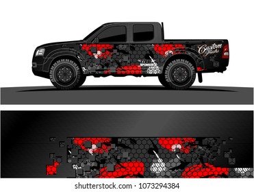 truck graphic vector design. abstract square shapes with grunge background for vinyl wrap.