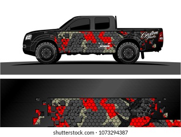 truck graphic vector design. abstract square shapes with grunge background for vinyl wrap.