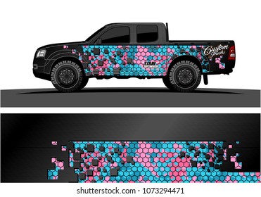 truck graphic vector design. abstract square shapes with grunge background for vinyl wrap.