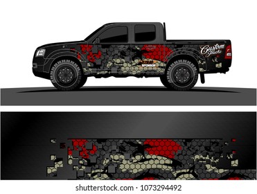 truck graphic vector design. abstract square shapes with grunge background for vinyl wrap.