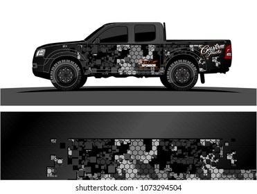 truck graphic vector design. abstract square shapes with grunge background for vinyl wrap.