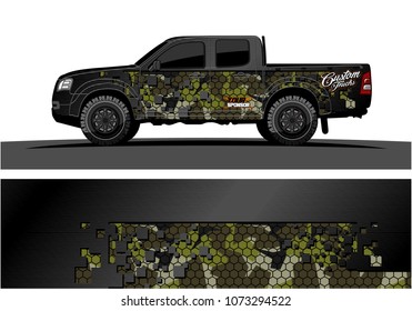 truck graphic vector design. abstract square shapes with grunge background for vinyl wrap.