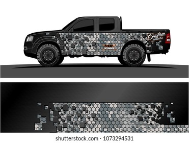 truck graphic vector design. abstract square shapes with grunge background for vinyl wrap.