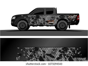 truck graphic vector design. abstract square shapes with grunge background for vinyl wrap.
