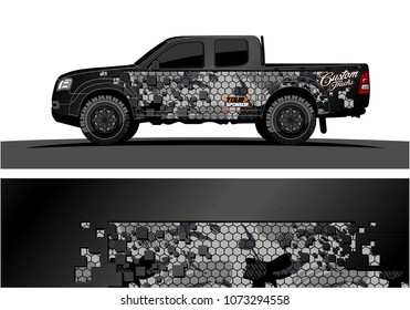 truck graphic vector design. abstract square shapes with grunge background for vinyl wrap.
