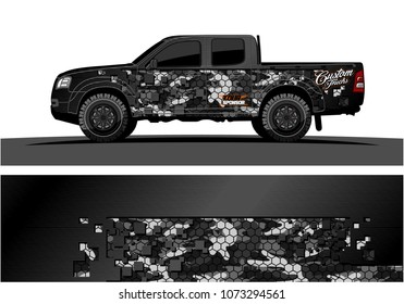 truck graphic vector design. abstract square shapes with grunge background for vinyl wrap.