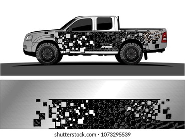 truck graphic vector design. abstract square shapes with grunge background for vinyl wrap.