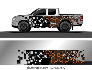 truck graphic vector design. abstract square shapes with grunge background for vinyl wrap.