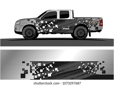 truck graphic vector design. abstract square shapes with grunge background for vinyl wrap.
