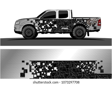 truck graphic vector design. abstract square shapes with grunge background for vinyl wrap.