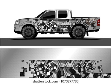 truck graphic vector design. abstract square shapes with grunge background for vinyl wrap.