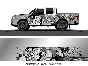 truck graphic vector design. abstract square shapes with grunge background for vinyl wrap.