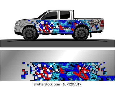truck graphic vector design. abstract square shapes with grunge background for vinyl wrap.