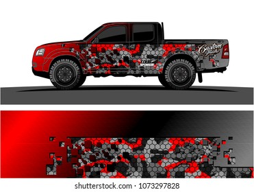 truck graphic vector design. abstract square shapes with grunge background for vinyl wrap.