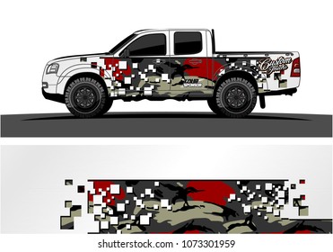 truck graphic vector design. abstract square shapes with modern camouflage background for vinyl wrap.
