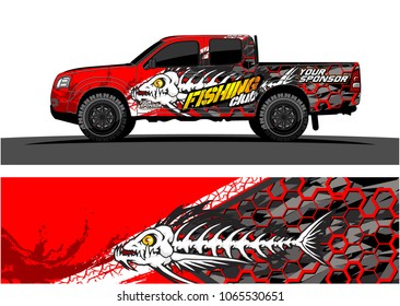 truck graphic vector. illustration of angry fish bones with grunge background 