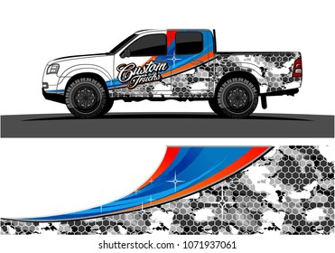 Truck Graphics design. Simple curved shapes with Camouflage background