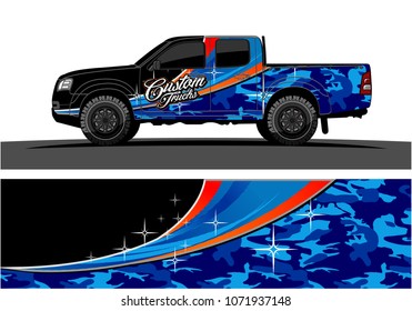 Truck Graphics design. Simple curved shapes with Camouflage background