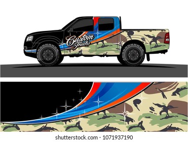 Truck Graphics design. Simple curved shapes with Camouflage background