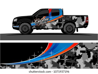 Truck Graphics design. Simple curved shapes with Camouflage background