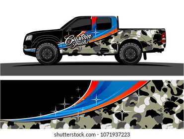 Truck Graphics design. Simple curved shapes with Camouflage background
