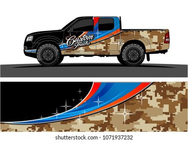 Truck Graphics design. Simple curved shapes with Camouflage background