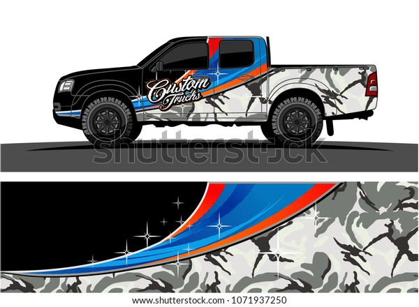 Truck Graphics design. Simple curved shapes\
with Camouflage\
background