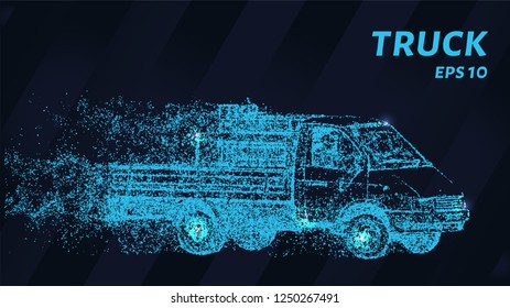 Truck. A grid of blue stars in the night sky. Glowing dots create the shape of a truck. Transportation, shipping, logistics and other concept illustration or background