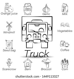 truck hand draw icon. Element of farming illustration icons. Signs and symbols can be used for web, logo, mobile app, UI, UX