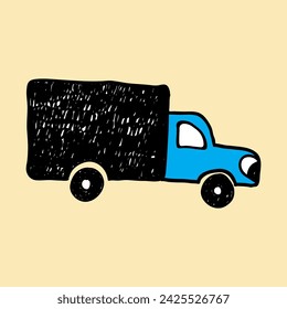 Truck hand drawn vector illustration. Funny cartoon style car. 