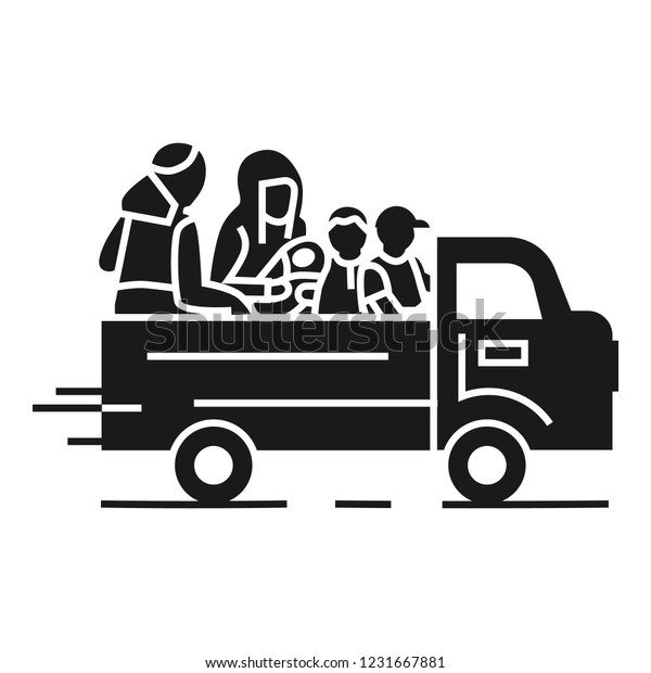 Truck homeless family icon. Simple\
illustration of truck homeless family vector icon for web design\
isolated on white\
background