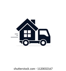 Truck with house icon, Vector isolated simple symbol.
