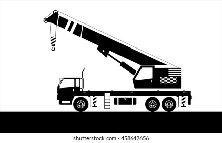 the truck with hydraulic crane draw in cartoon vector