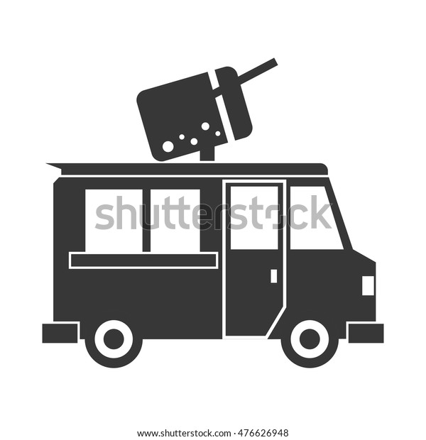 truck ice cream delivery fast\
food urban business icon. Flat and isolated design. Vector\
illustration
